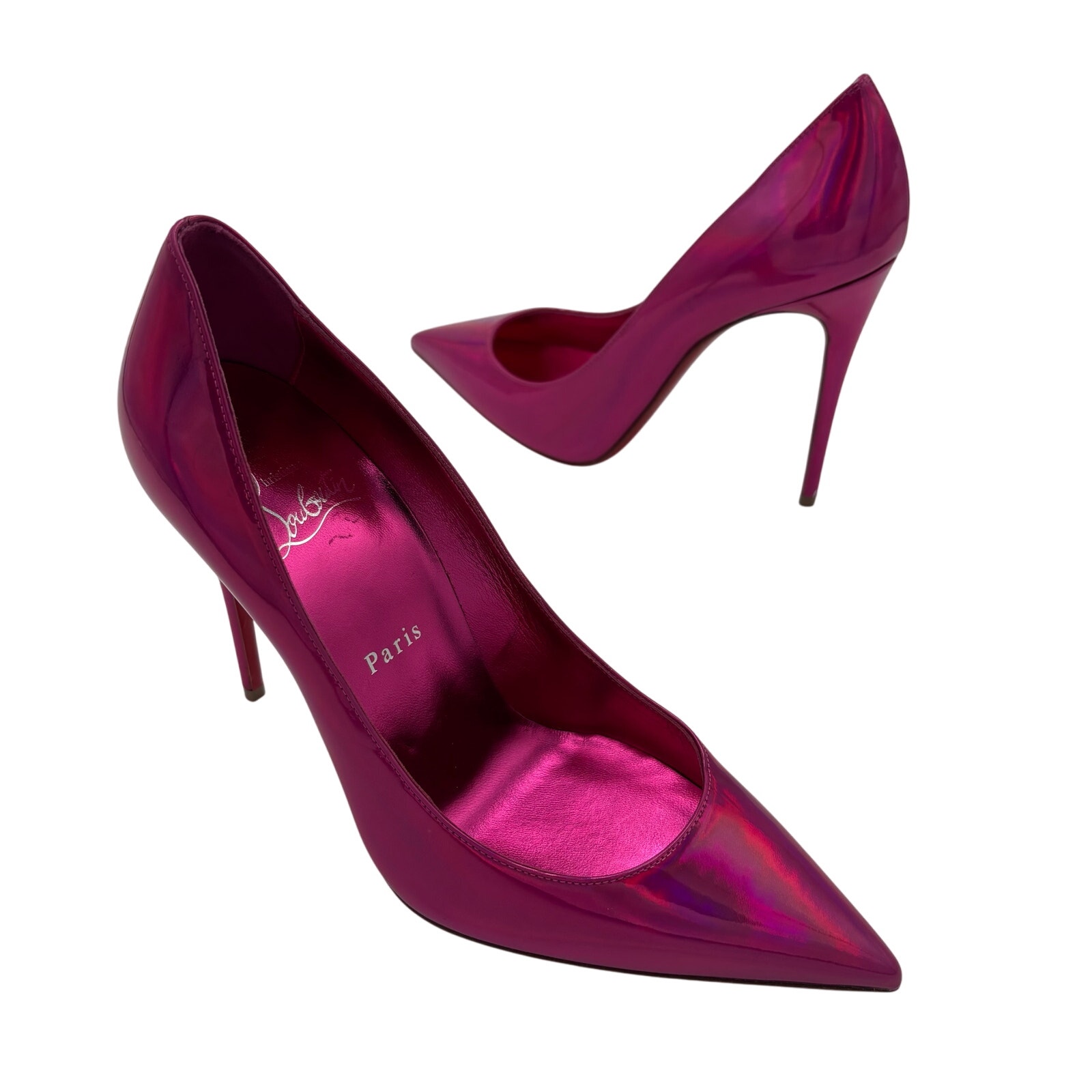 Christian Louboutin Kate 100 Pink Mirrored Leather High Heel Pumps Size Eu 38